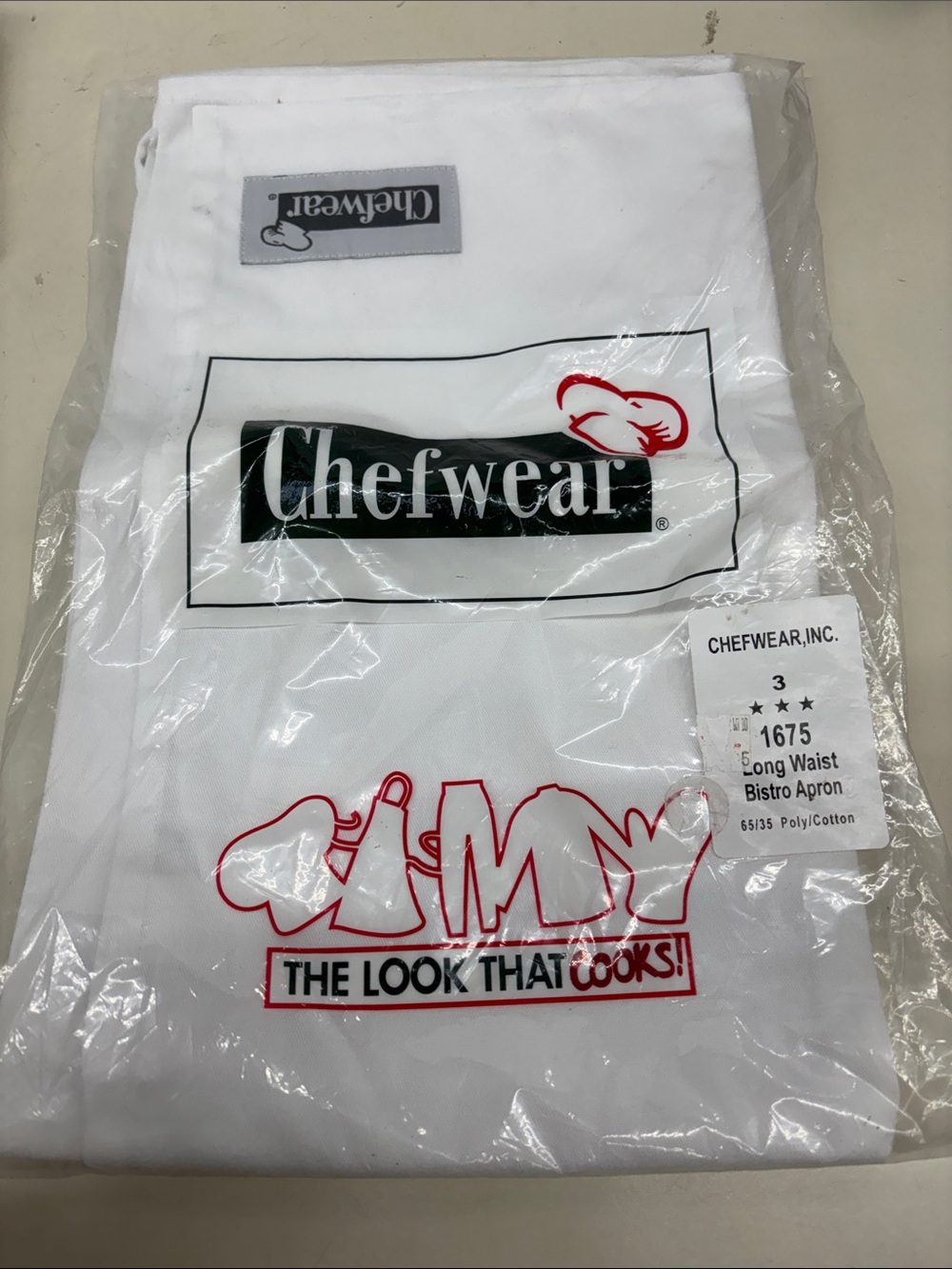 NWT Chefwear White Cotton Long Waist Bistro Apron